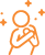 Cartoon of a person placing their hands on their heart with stars surrounding them as the image for our Practice Gratitude Value.